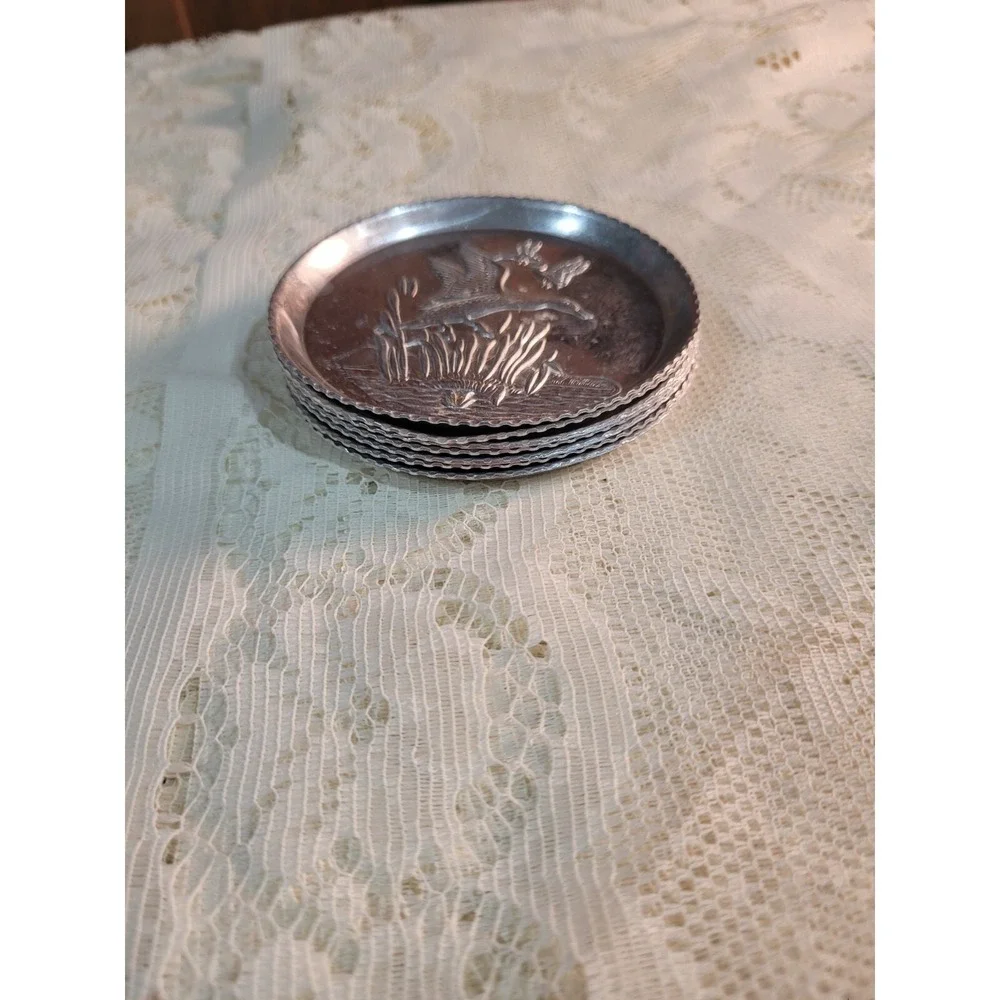 Vintage Aluminum Mallard Duck Drink Coasters Set of 10 Vintage Bar Coasters 1950